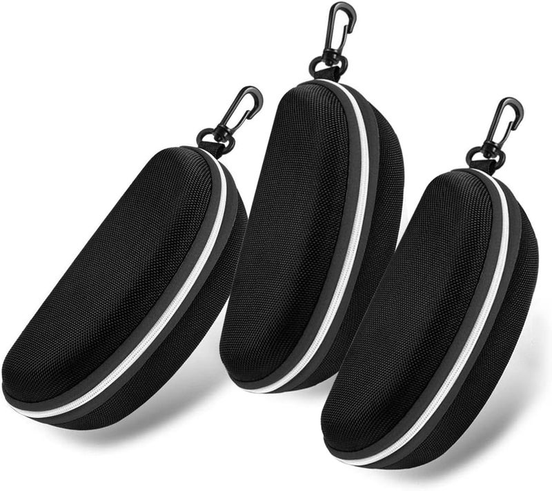 SteelFever 3pcs Zipper Hard Shell Sunglasses Case and Eyeglasses Case Portable Travel Glasses Case with Plastic Hook - Image 1